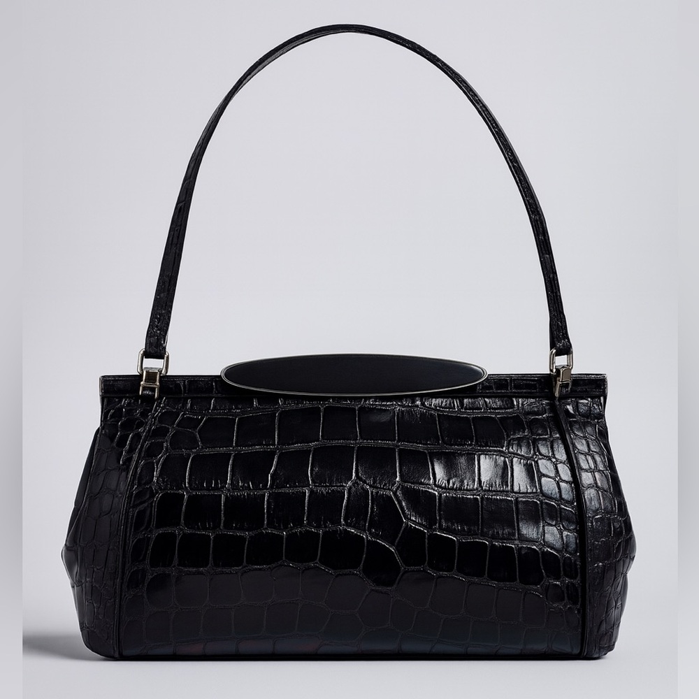 Furla Croc-Embossed Black Leather Shoulder Bag – Vintage Chic